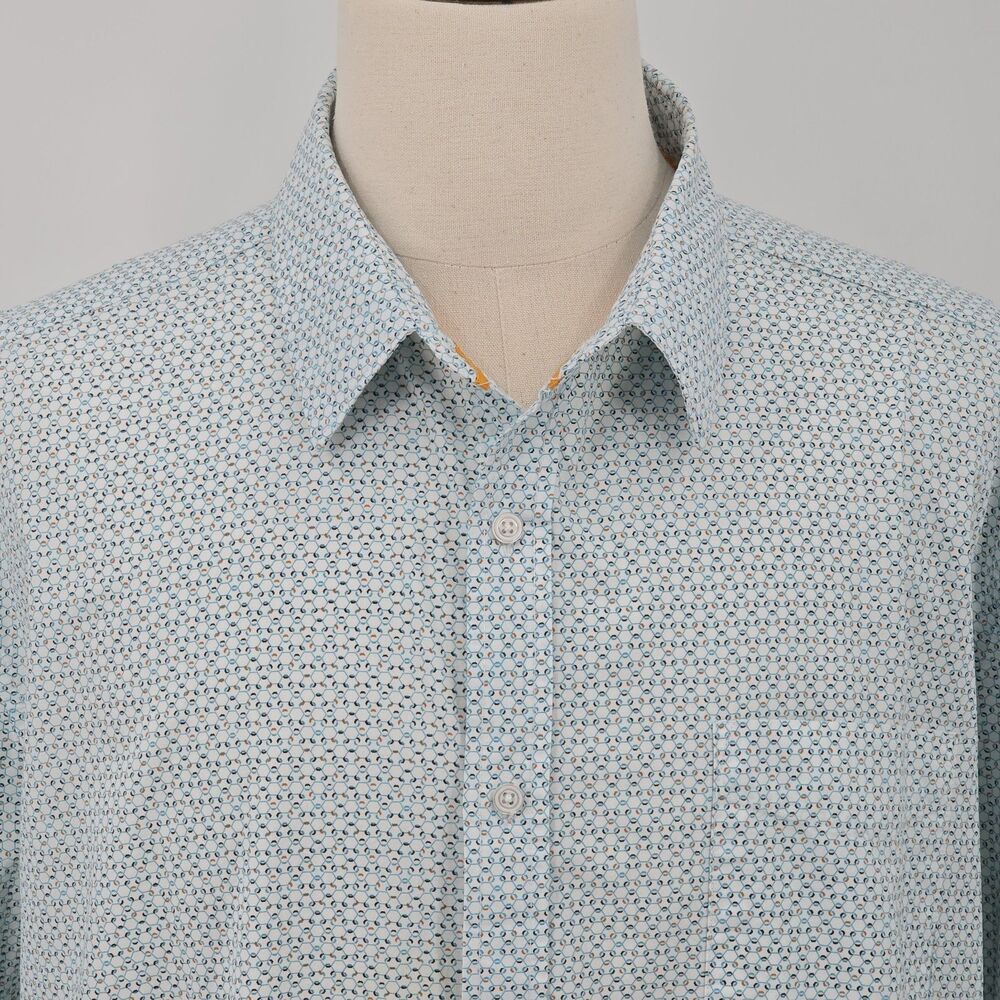 Rugby University Short Sleeve Button Up Shirt Men's 3X White with Teal Design